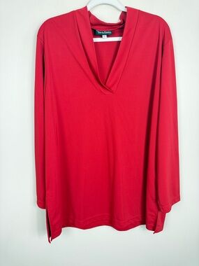 Diane Von Furstenberg Top Womens Large Red V-Neck Long Sleeve Flowy Oversized